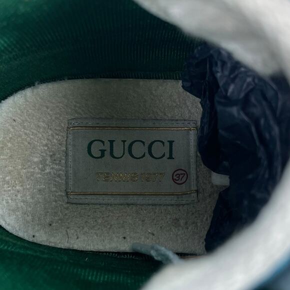 Gucci Tennis 1977 High Top Sneakers Turquoise Navy Logo Monogram Size 37 - Picture 11 of 11